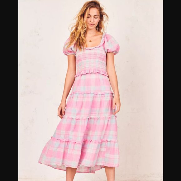 LoveShackFancy Dresses & Skirts - Loveshackfancy Lyla pink plaid midi skirt cotton M